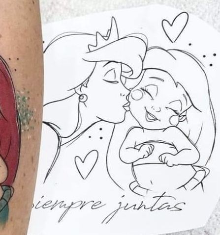 Ariel And Melody Tattoo, Ariel Tattoo, Disney Doodles, Magic Runes, Disney Princess Tattoo, Princess Tattoo, Clock Tattoo Design, Pretty Hand Tattoos, Tema Disney