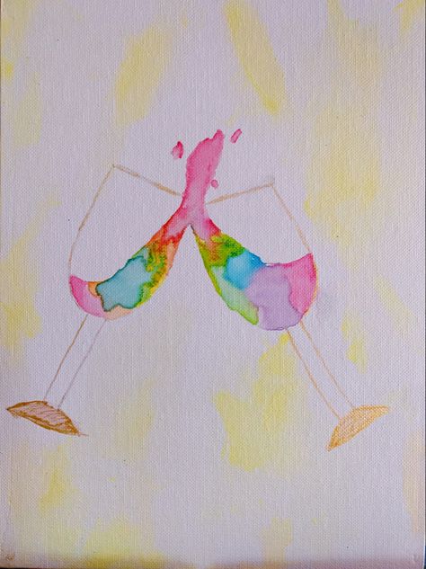 Water color painting with gold of champagne glasses clinking. Preppy Watercolor Paintings, Vsco Background, Preppy Watercolor, Preppy Paintings, Art Journal Inspo, Paint Pallet, Pictures For Wall, Preppy Art, I Am Bored