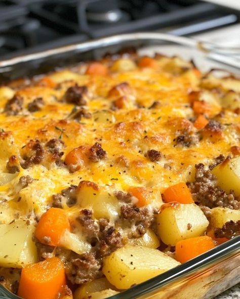 This dish is always a huge hit with my dinner party guests. Casseroles Recipes For Dinner, Amish Beef Casserole, Delicious Supper Recipes, Amish Hamburger With Fall Veggies Bake, Lighter Meals Dinners, One Dish Healthy Meals, Meal For 6 People, Dinner For Small Family, Most Popular Casserole Recipes