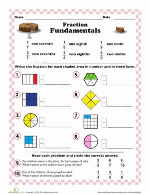 Help your third grader tackle fractions with this worksheet that asks him to write the fraction that matches the shaded part of each shape. Introduction To Fractions 3rd Grade, Fraction Introduction, Fractions Introduction, Fractions Pictures, Introduction To Fractions, Writing Fractions, Third Grade Math Worksheets, Fraction Activities, Classroom Quotes