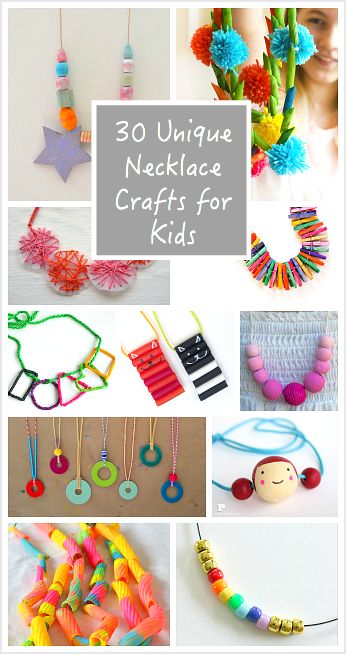 Over 30 Unique Necklace Crafts for Kids: DIY jewelry made with pom poms, dried pasta, beads, washers, and more! Dried Pasta, Homemade Necklaces, Cadeau Parents, Necklace Craft, Kids Diy, Childrens Crafts, Necklace Unique, Unique Crafts, Easy Crafts For Kids