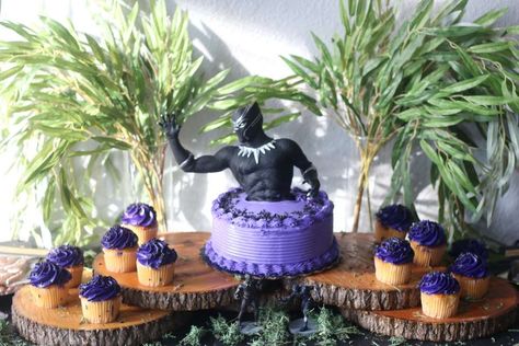 “Asher Forever” | CatchMyParty.com Black Panther Cupcakes, Black Panther Birthday Party Ideas, Panthers Cupcakes, Black Panther Birthday Party, Black Panther Birthday, Holiday Cake Pop, Holiday Cake, Black Panther Party, Number Cakes