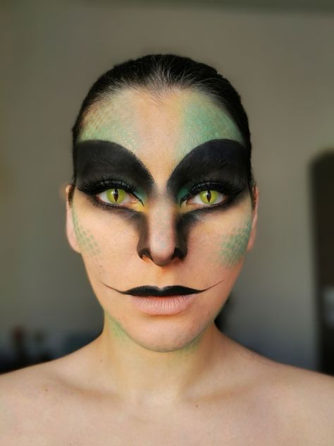 Snake Makeup Look Easy, Snake Inspired Makeup, Snake Makeup Halloween, Alligator Makeup, Snake Eyeliner, Reptile Makeup, Snake Makeup Look, Lizard Makeup, Snake Face Paint