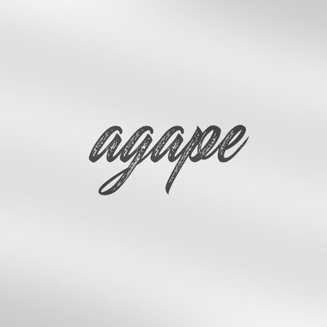 Agapé (ἀγάπη) est le mot grec pour l'amour « divin » et « inconditionnel ». // Agape (Ancient Greek ἀγάπη, agapē) is a Greco-Christian term referring to love, "the highest form of love, charity" and "the love of God for man and of man for God".[1] Greek Goodness Tattoo, Storge Love Greek Tattoo, Greek Word Tattoo, Greek Writing Tattoo Words, Agape Greek, Agape Tattoo Greek Fonts, Agape Tattoo, Shine Tattoo, Farseer Trilogy