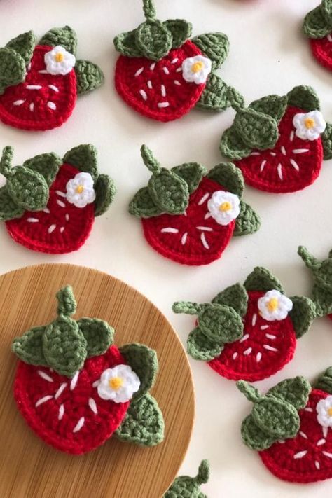 Strawberry appliques with leaves and flowers 😍 Save This Pin, Then Visit Our Website crochet baby blanket with appliques, winnie the pooh crochet appliques, crochet wall appliques, crochet xmas appliques, 3d crochet appliques, small crochet appliques free pattern, crochet lace appliques, how to sew appliques on crochet, easy crochet appliques, crochet christmas tree appliques Crochet Patches Applique, Winnie The Pooh Crochet, Pooh Crochet, 3d Crochet, Crochet Christmas Tree, Wall Appliques, Crochet Appliques, Free Pattern Crochet, Applique Ideas