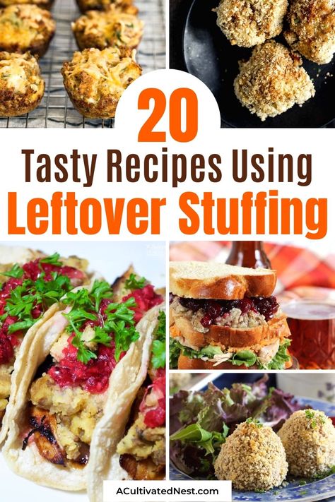 20 Tasty Recipes to Use Up Leftover Stuffing- If you have extra stuffing leftover from the holidays, there are many delicious ways to use it! Here are some tasty recipes to use up leftover stuffing that you need to try! | ways to use leftover Thanksgiving stuffing, #recipeIdeas #ThanksgivingLeftovers #recipes #leftoverStuffing #ACultivatedNest Leftover Stuffing Recipes, Stuffing Leftovers, Christmas Leftovers Recipes, Stuffing Balls Recipe, Shelf Cooking, Leftover Stuffing, Leftover Cornbread, Sausage Stuffing Recipe, Homemade Ingredients