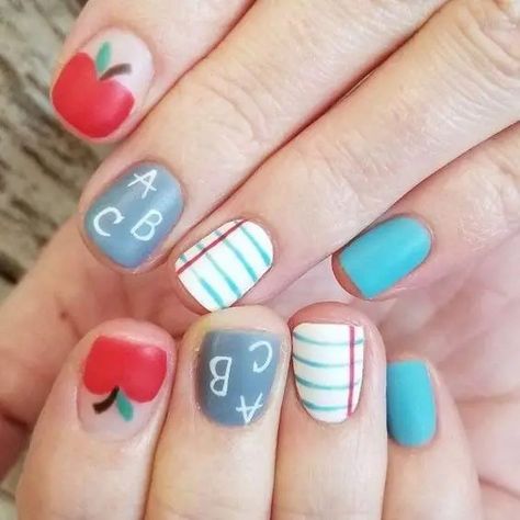 Teacher Nail Art, School Nail Ideas, Back To School Nail Ideas, Teacher Nails, School Nail Art, Back To School Nails, Graduation Nails, Cute Nail Art Designs, School Nails