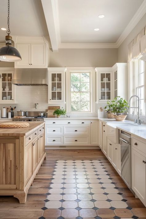 Refresh Your Space with Farmhouse Kitchen Paint Colors - Quiet Minimal Italy Inspired Kitchen, Indoor Kitchen Design, Farmhouse Kitchen Paint Ideas, Square Kitchen Ideas, Farmhouse Kitchen Paint Colors, American Farmhouse Kitchen, Farmhouse Kitchen Paint, Cozy Kitchen Design, Kitchen Paint Ideas