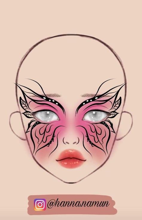 Anime Face Art, Makeup Charts, Anime Eye Makeup, Butterfly Makeup, Punk Makeup, Makeup Drawing, Anime Face, Makeup Face Charts, Anime Makeup