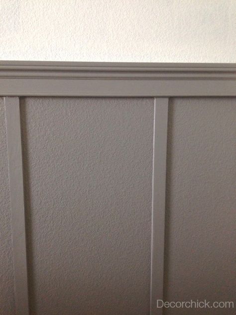 Grey Wainscoting | www.decorchick.com Paint Colors With White Wainscoting, Grey Wainscoting Dining Room, Gray Wainscoting White Walls, Wainscoting Dark Bottom Light Top, Stairway Trim Wainscoting, Greige Wainscoting, Color Wainscoting Ideas, Farmhouse Wainscoting Ideas Living Room, Paint Wainscoting Ideas