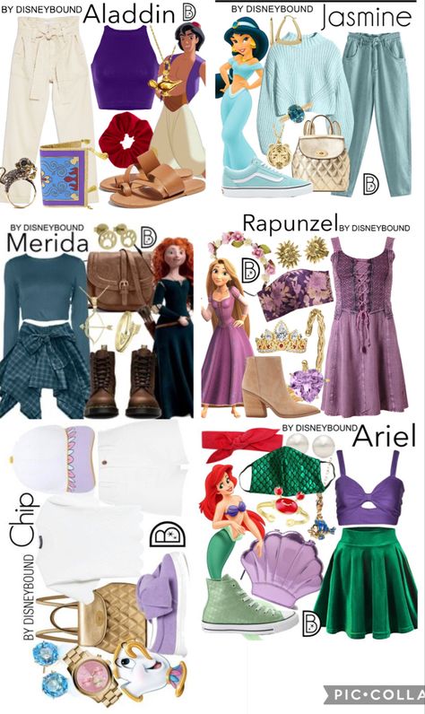 Disney Characters Dress Up Costume Ideas, Outfits Inspired By Disney Characters, Disney Character Outfit Ideas, Disney Dress Up Day School, Disney Theme Outfits, Cool Disney Outfits, Disney Character Outfits Women, Disney Bound Outfits Summer, Disney Bounds