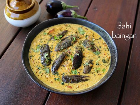 dahi baingan recipe, dahi baigana, brinjal curry in curd with step by step photo/video. a unique way of preparing eggplant curry with deep fried brinjal and spiced and cooked yogurt curry. it is a popular curry from the bengali and odia cuisine, but similar curry is prepared from the kasmiri cuisine too Brinjal Recipes Indian, Dahi Recipe, Baigan Recipes, Baingan Recipe, Brinjal Curry, Yogurt Curry, Bengali Cuisine, Vegetarian Treats, Indian Veg Recipes