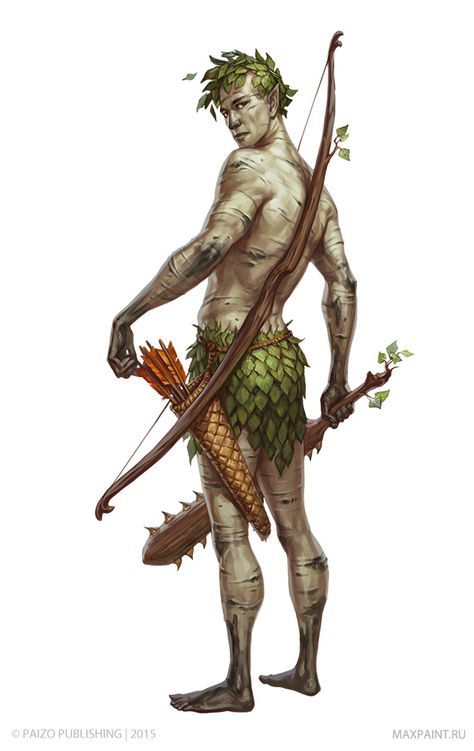 Character illustrations for Pathfinder , Ekaterina Burmak on ArtStation at https://www.artstation.com/artwork/GYVXW Male Dryad, Male Fairy, Wood Elf, Longbow, Fantasy Races, Dungeons And Dragons Characters, Arte Fantasy, Fantasy Rpg, Fantasy Inspiration