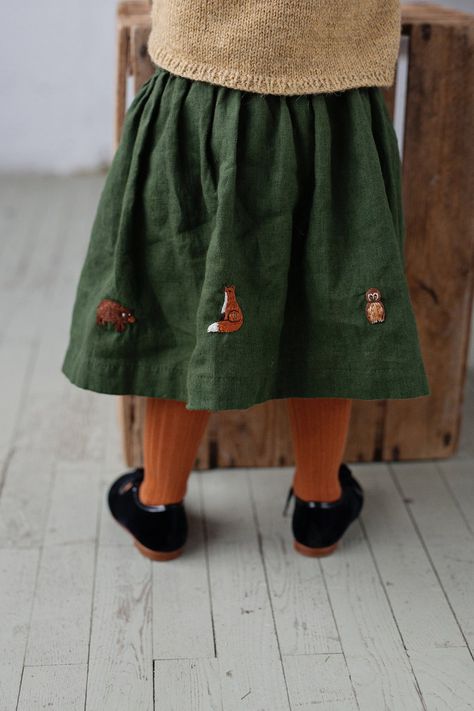 Green Linen Skirt Animal Embroidery Hand Embroidery Linen | Etsy Australia Green Linen Skirt, Florence Fashion, Long Linen Skirt, Girls Pinafore, Linen Pinafore, Skirt Linen, Baby Coat, Embroidery Hand