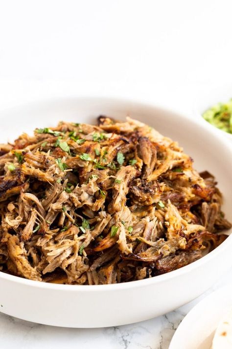 Seasoned pork shoulder slow cooked to perfection in your Instant Pot! Pork carnitas are so easy to make, and perfect for filling tacos, burritos and more! Pork Shoulder Crock Pot Carnitas, Pork Shoulder Carnitas Oven, Easy Pork Shoulder Crock Pot, Instant Pot Pork Carnitas Recipe, Slow Cook Pork Roast, Pork Instant Pot Recipes, Pork Shoulder Crock Pot, Pork Shoulder Instant Pot, Pork Shoulder Roast Crock Pot