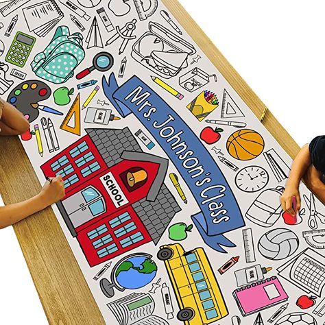 AmazonSmile: Tiny Expressions Giant Welcome Back to School Banner | Classroom Decorations for First Day of School | 30" x 72" inches (Personalized Back to School Coloring Poster) : Office Products Backpack School Supplies, Welcome Back To School Banner, Back To School Banner, Paper Coloring, Coloring Placemats, End Of Year Activities, Coloring Calendar, School Banner, Teachers Halloween