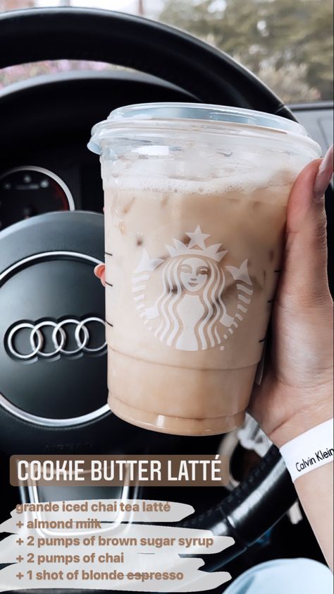 Starbucks Sweet Lattes, Starbucks Drinks With Espresso Shots, Sugar Cookie Latte Starbucks Order, Cookie Butter Latte Starbucks, Cookie Butter Starbucks Drink, Starbucks Recipes Sweet, Starbucks Chai Order, Blonde Espresso Starbucks Drinks, Iced Chai Tea Latte Starbucks Orders