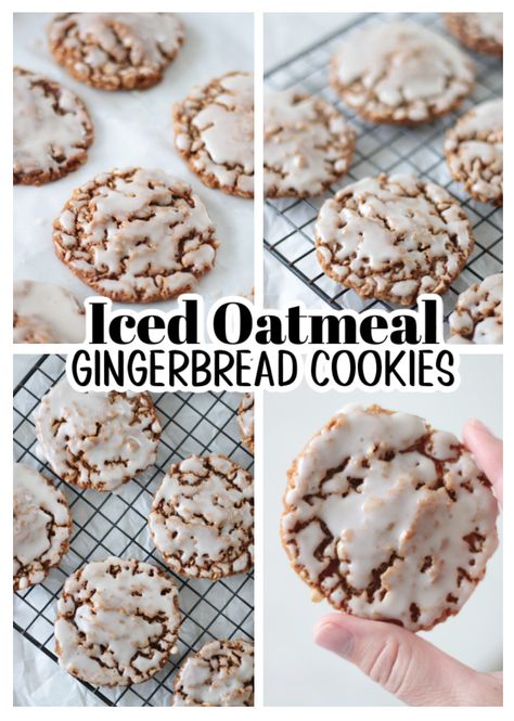 Iced Oatmeal Gingerbread Cookies Recipe Glazed Oatmeal Cookies, Iced Gingerbread, Iced Oatmeal Raisin Cookies, Iced Oatmeal Gingerbread Cookies, Gingerbread Cookies Crunchy, Spiced Oatmeal Cookies, Gingerbread Oatmeal Creme Pie, Irish Ginger Cookies, Iced Ginger Molasses Cookies