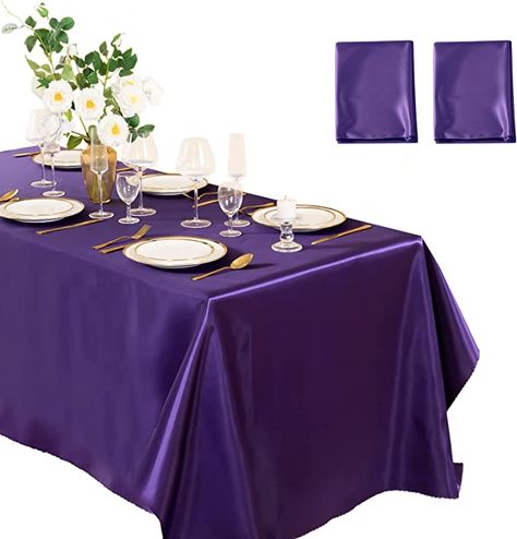 Silk Table Cloth, Satin Tablecloth, Turquoise Table, Decoration For Wedding, Purple Table, Table Overlays, Rectangle Tablecloth, Purple Satin, Rectangle Table