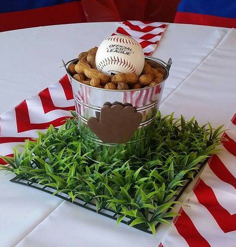 Center pieces Baseball Party Centerpieces, Donuts With Dad, Baseball Centerpiece, First Birthday Centerpieces, Pta Events, Baseball Theme Birthday, Baseball Baby Shower Theme, Baseball First Birthday, Hey Batter Batter