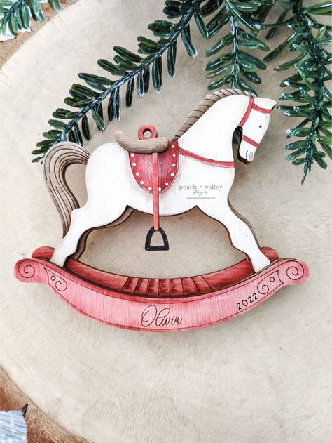 This ornament comes with the years 2022-2026 Rocking Horses Painted, Christmas Rocking Horse, Rocking Horse Ornament, Paint Tutorials, Wood Horse, Christmas Horse, Free Paint, Christmas Horses, Horse Ornaments