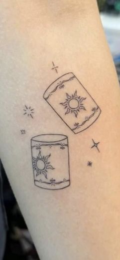 Mini Tangled Tattoos, Svtfoe Tattoo, Tiny Tangled Tattoo, Small Tangled Tattoos, Dainty Tangled Tattoo, Disney Tattoos Tangled, Tangled Themed Tattoo, Tangled Lantern Tattoo, Rupunzle Sun Tattoo