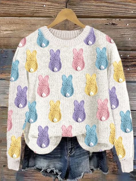 Easter Bunny Crochet Pattern, Bunny Crochet, Cozy Sweater, Cozy Sweatshirts, Sweaters Knitwear, White Sweatshirt, White Sweaters, Cozy Sweaters, Sweater Skirt