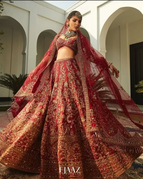 Couture Lehenga, Ejaaz Couture, Sweetheart Neckline Blouse, Red Wedding Lehenga, Olive And Gold, Maroon Lehenga, Latest Bridal Lehenga Designs, Gold Lehenga, Raw Silk Lehenga