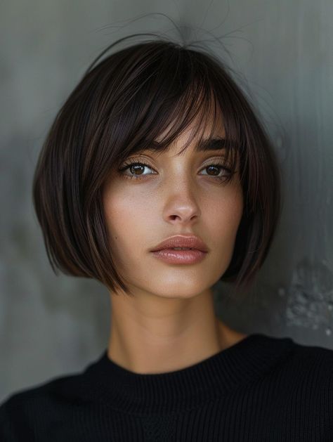 Short Bob With Bangs, Bangs Layers, Dark Bob, Bobbed Hairstyles With Fringe, Wardrobe Overhaul, Short Hair Fringe, Haircuts 2022, Selfie Challenge, Short Bobs With Bangs