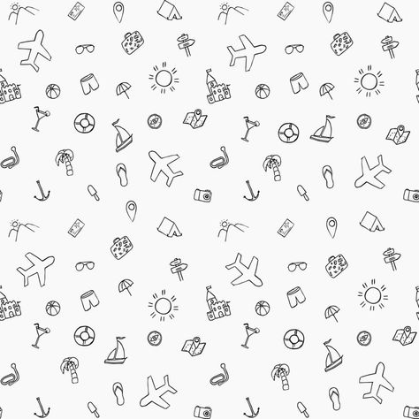 Travel Icon, Summer Travel, Vector Pattern, Vacation Trips, Vector Art, White Background, Seamless Patterns, Vector Free, Doodles