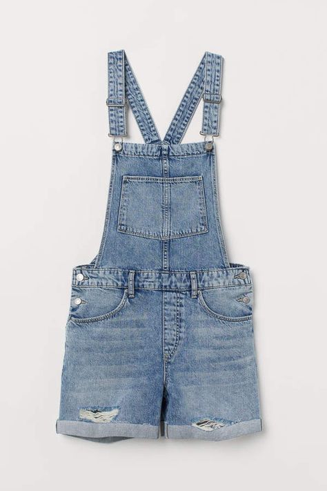 H&M - Denim Bib Overall Shorts - Blue Dungarees Women, Denim Dungaree Shorts, Denim Overall Shorts, Dungaree Skirt, Denim Dungaree, Denim Overalls Shorts, Dungarees Shorts, Long Skirt Outfits, Denim Dungarees