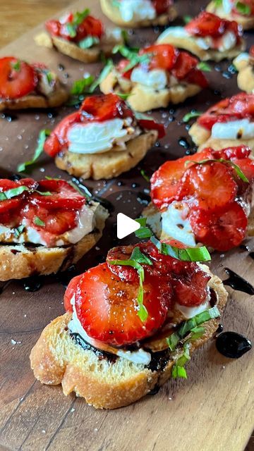 Emma Schafler • Canadian recipe developer | 🌿🍓STRAWBERRY BURRATA CROSTINI🍓🌿Four simple toppings that when combined create the absolute perfect bite that just screams summer. Full... | Instagram Canadian Food, Balsamic Glaze, Yummy Appetizers, Oven, Stuffed Peppers, Baking