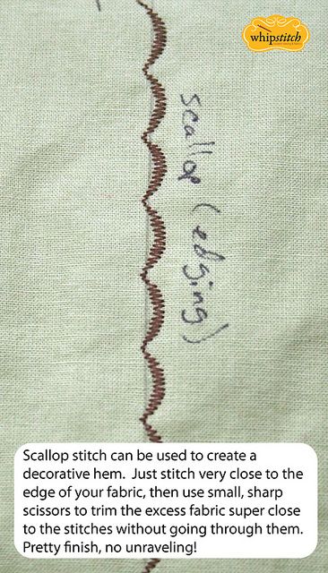 scallop stitch is good for a decorative hem. Trim fabric off with sharp scissors. Scallop Stitch, Photo Mood, Sewing Binding, Sharp Scissors, Trim Fabric, Sewing Stitches, Heirloom Sewing, Sewing Tips, Sewing Project