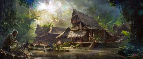 ArtStation - Jungle Village Jungle Village Art, Jungle Village, Jungle Environment, Fantasy Jungle, Village Art, World Of Darkness, Push It, Environment Concept Art, Fantasy Art