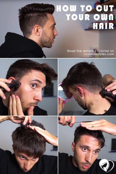 How Do You Cut Your Own Hair Step By Step #howtocutmen #menshaircuts #howtocutyourselfmen ❤ There’s a fail-proof guide on how to cut your own hair men can discover in this post! Here, we’ve made an ultimate handbook with tips, video snapshots, and DIY part with step by step tutorials so that all men who can’t visit a salon can get themselves decent cuts at home. See how you can maintain short fade hairstyles with clippers and scissors! ❤ #lovehairstyles #haircolor #hairstyles Trim Your Own Hair, Hair Step By Step, Cut Your Own Hair, Self Haircut, Cut Own Hair, Mullet Fade, How To Fade, Haircut Tip, Tapered Hair