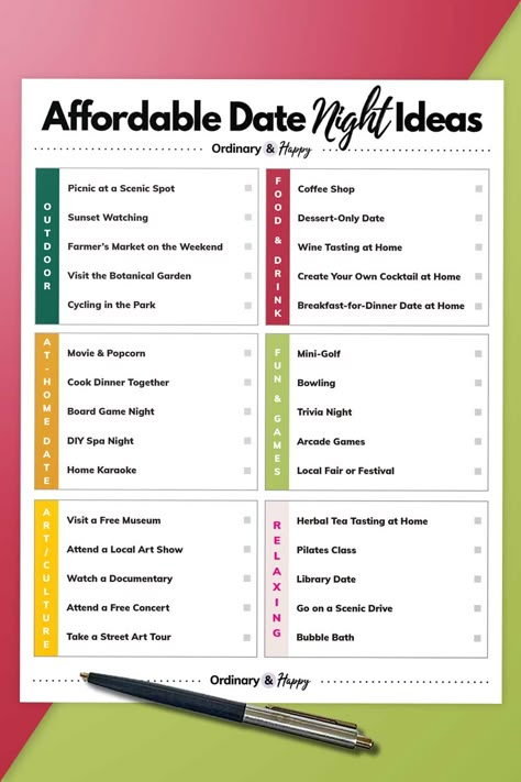 Affordable Date Night Ideas – 30 Romantic and Fun Date Nights That Won’t Break the Bank. Family Movie List, Dinner Date At Home, Relationship Activities, Unique Date Ideas, Date Activities, Date Night Dinners, Goal Planner Printable, Board Game Night, Movie Night Party