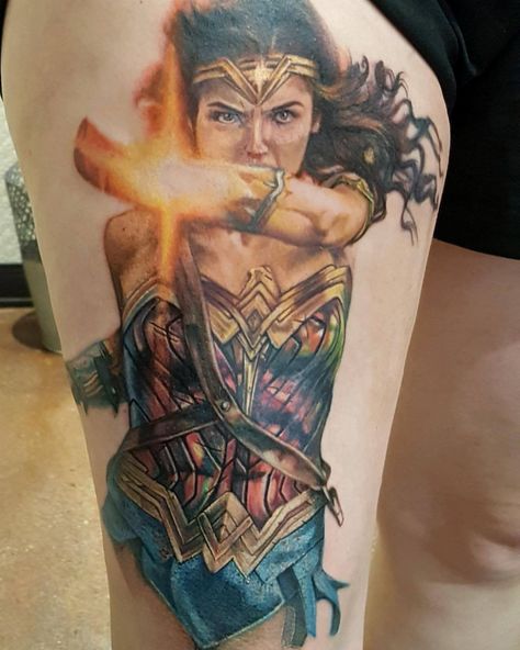 Gal Gadot Wonder Woman tattoo (work in progress) #WonderWoman #ClubTattoo #SmilinTigerTattoo #AZTattoo Wonder Woman Tattoo, Superman Tattoos, Dc Tattoo, Club Tattoo, Woman Tattoo, Marvel Tattoos, Wonder Woman Cosplay, Wonder Woman Art, Gal Gadot Wonder Woman