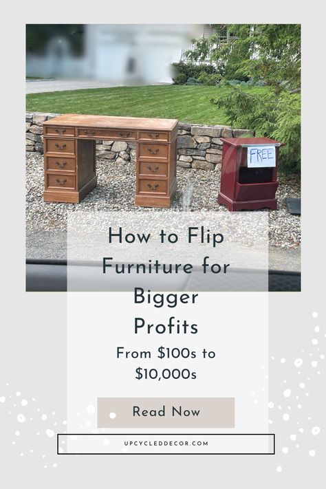 Picture of desk and nightstand on the sidewalk, with a free sign taped to it. Curbside finds for furniture flip business Flip Furniture For Profit, Thrift Decor, Furniture Flipping Business, Flipping Business, Retro Room Decor, Upcycled Decor, Nightstand Makeover, Bookcase Diy, Hipster Room Decor