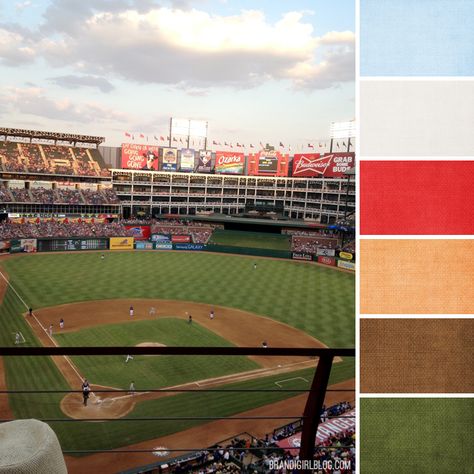 Color Palette #172 :: Summer Baseball Baseball Bedroom, Baseball Fashion, Summer Baseball, Sophisticated Decor, Baseball Theme, Girl A, Mood Board Design, Paint Palette, Color Swatch