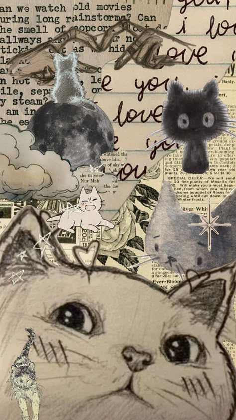 Literally Me Characters, Cat Collage, Funny Lockscreen, Dark Comics, Aesthetic Cat, Cute Cat Wallpaper, Collage Vintage, Man Down, Easy Doodles Drawings