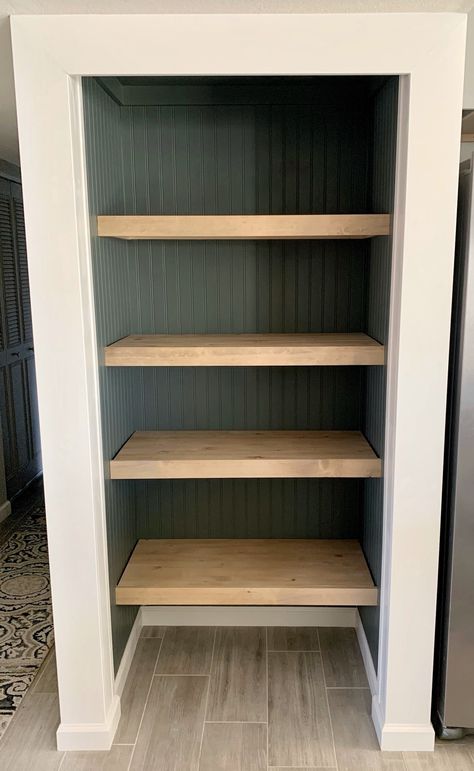 Open Shelf Pantry, Open Shelf Kitchen, Small Pantry Closet, Small Kitchen Pantry, Pantry Closet Design, Open Pantry, Pantry Remodel, Pantry Makeover, Pantry Shelving