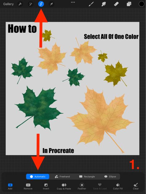 You can manually select all of one color in Procreate using the Automatic Selection tool and tap on all areas of the color you want to select. These are now Procreate Tricks, Design Program, Color Wheel, Simple Shapes, One Color, App Design, Digital Illustration, Green Colors, Tap