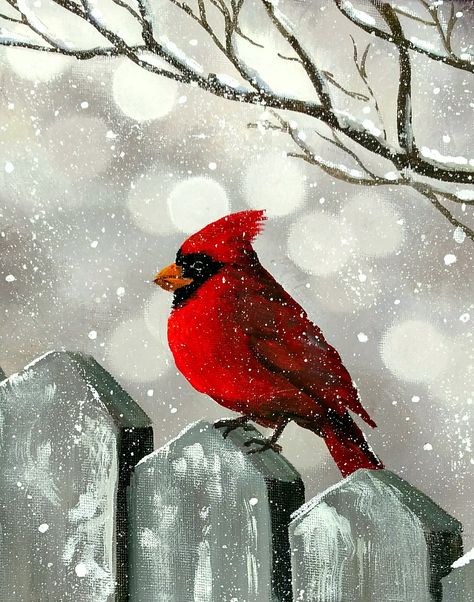 Art by Amethyst Coleman. Half of the profit goes to Compassion International :) For more visit amethystroseart.com! Bird In Snow Painting, Winter Cardinal Painting, Winter Canvas Painting Ideas, Winter Paintings On Canvas Acrylics, Holiday Paintings On Canvas, Easy Winter Painting, Cardinal Artwork, Red Cardinal Painting, Winter Art Aesthetic