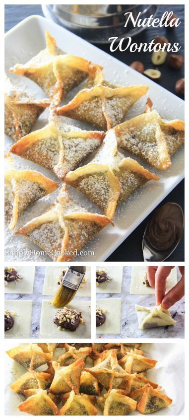 Nutella Wontons, Nutella Filled Cookies, Chinese Dessert Recipe, Wonton Recipe, Wonton Wrapper Recipes, Nutella Recipes Easy, Boys Food, Fried Wontons, Nutella Desserts