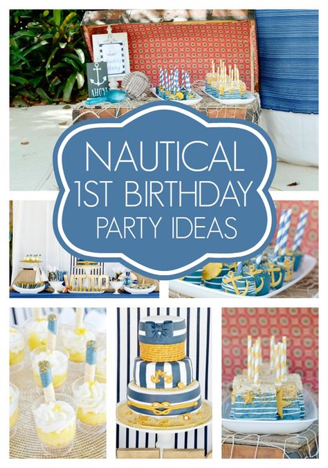 This fun Nautical First Birthday Party was held in central Florida for a special little 1 year old with about 40 guests in attendance. The guest of honor was an adorable little sailor named Vito! Vito’s parents wanted to throw him a fun party with their closest family and friends to celebrate this special milestone. […] First Mate Birthday Party, Nautical Party Food, Nautical Birthday Decorations, Nautical Birthday Cakes, Nautical First Birthday, 1st Birthday Foods, Anchor Birthday, Nautical Birthday Party, Birthday Decorations For Men