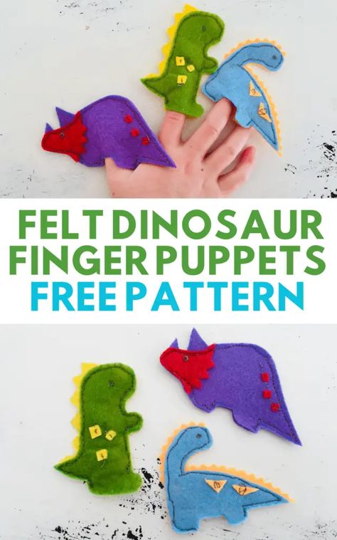 Dinosaur Hand Puppet Pattern, Dinosaur Finger Puppets Free Printable, Sew Dinosaur Pattern, Finger Puppet Patterns Free, Dinosaur Puppet Craft, Dinosaur Finger Puppets, Felt Dinosaur Pattern Free, Felt Finger Puppets Free Pattern, Felt Finger Puppet Patterns