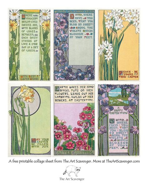 Free Journal Printables, Easter Postcards, Sweet Violets, Bright Eye, Journal Printables, Vintage Ephemera, Free Art, Happy Easter, Art Nouveau