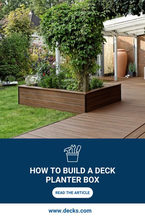 Ready for a #deckupgrade? Try building a deck planter box for your #outdoorspace. It's fairly easy to build one yourself and can be installed in just one afternoon. Get our how to guide now. #deckbuilding #backyardideas #outdoorliving #deckplanter #deckplatnerbox Deck Upgrade, Deck Design Plans, Deck Planter Boxes, Deck Planters, Floating Deck, Dream Deck, Box Building, Diy Yard, Landscape Fabric