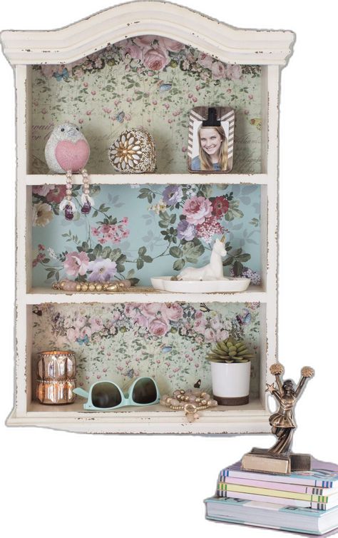 Meet the Floral Shelves that add a soft rustic touch to any wall. The distressed white wood paired with vintage-inspired florals make for a sweet display in a craft room, powder room, or a farmhouse kitchen. Or stack it with books, trinkets, and little memories in a little girl’s bedroom. Explore more soft touches that add a little wink to your home decor. Girls Bedroom Vintage, Distressed White Wood, Painting Bookcase, Sweet Display, Shabby Chic Shelves, Wall Shelves Bedroom, Shabby Chic Wall Decor, Floral Bedroom, Shabby Chic Room