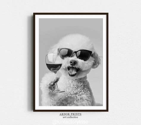 #bichonfrise #wallart #whiteprint #printablewallart #holding #art #giftideas #spirits #carts #funny #drinkup Bichon Frise Art, Gift Alcohol, Holding Wine, Wine Advertising, Bar Cart Art, Wine Wall Art, Wall Art Black And White, Wine Wall, Dog Poster